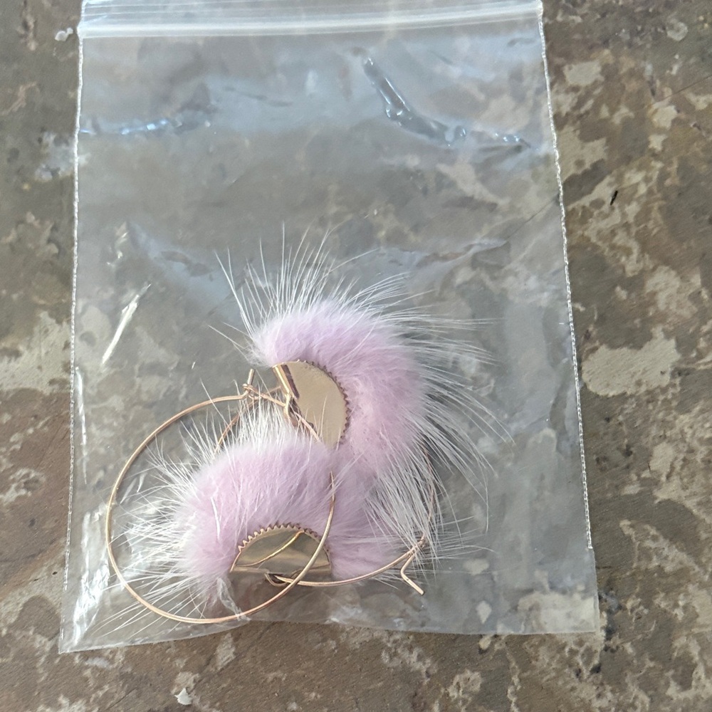 Pink Furry Hoop Earrings